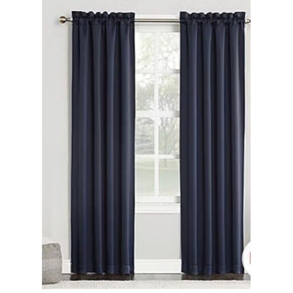 Sun Zero Easton Energy Saving lackout Rod Pocket Curtain Panel 40" x 95" Navy - Picture 1 of 5